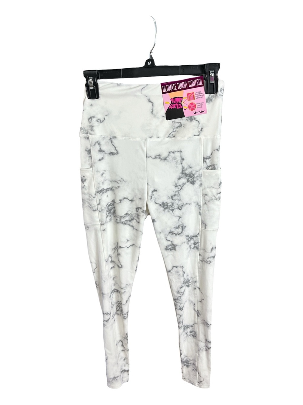 ShoSho Ultimate Tummy Control White Marble High Waist Leggings with Pockets M NW